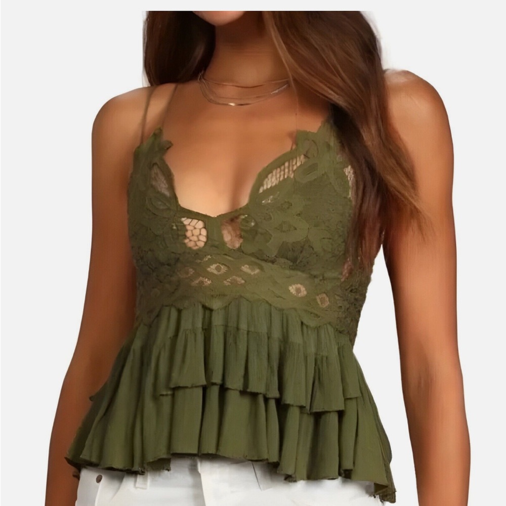 Free People Adella Cami Lace Tank Top Winding Roads Ruffled Tiered